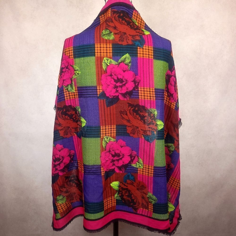 Axcess Wool Scarf Pink Blue Green Floral Colorblock - Picture 2 of 4